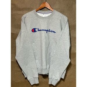 Champion Womens Sweatshirt Gray Large Pullover Long Sleeve Crew Logo